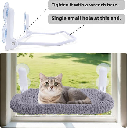 Cat Window Perch with Cushion Rim, Easy Install Bracket, Portable Wall Hammock for Indoor Cat, Grey
