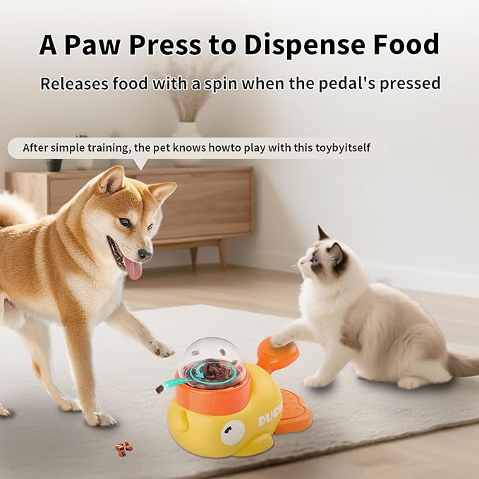 Interactive Dog Treat Dispenser Toy, Cute Duck Slow Feeder & Food Puzzle for Cats/Puppies - Durable IQ Training Pet Toy for Boredom Relief & Healthy Digestion
