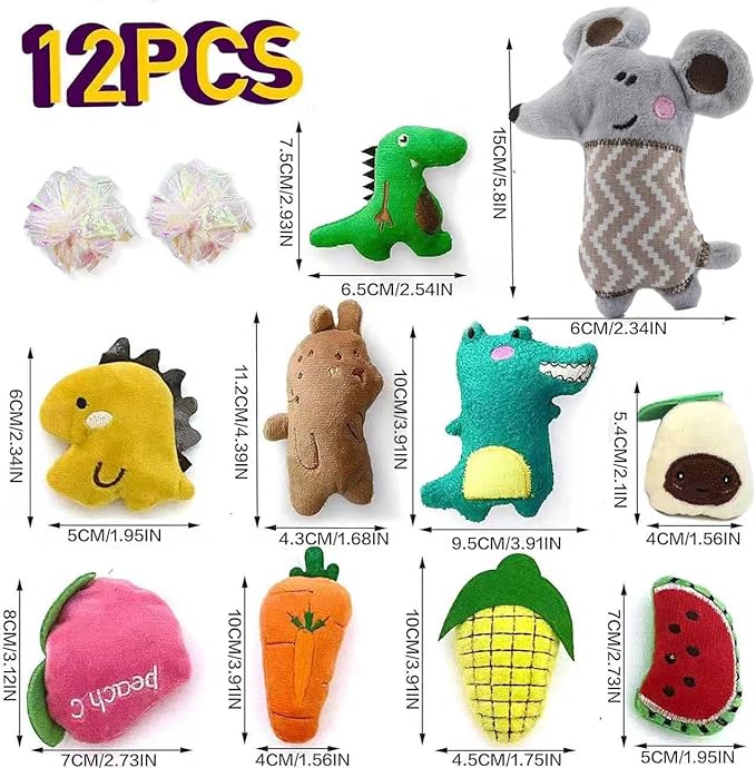 Cat Toys, Interactive Cat Toy for Indoor Cats, Soft and Durable Crinkle Sound Catnip Toys, Catnip Filled Mouse Cat Teething Chew Toy (Pack of 12) (002, Large)