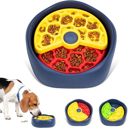 Interactive Pet Puzzle Slow Feeder Bowl - Innovative Rotating Design, Anti-Gulping, Promotes Digestion & Mental Stimulation, Non-Slip Food Dispenser for Small & Medium Dogs & Cats (Red & Yellow)