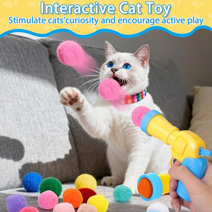 Mity rain 102PCS Cat Ball Launchers & Pom Pom Balls Interactive Cat Toy Set – Safe Soft Plush Kitten Toys for Indoor Cats, Fun Kitten Toys for Endless Active Play (Christmas)