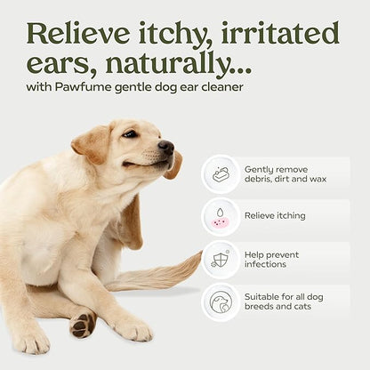 Paw Fume Dog Ear Cleaner Solution, 2-Pack – Soothe Itchy Ears Instantly – with St. John’s Wort & Almond Extracts, Vet-Certified Formula, Alcohol-Free & Sulfate-Free – Dog Ear Wash for All Breeds