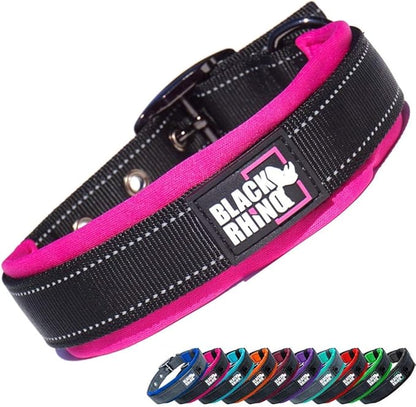 Black Rhino Dog Collars for Medium Dogs - Adjustable Reflective Heavy Duty Dog Collar with Ultra-Soft Neoprene Padding - Weatherproof, Durable, and Comfortable - Ideal for Active Dogs - Pink and Black