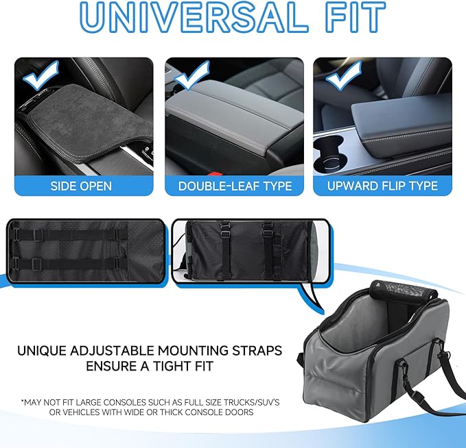 Center Console Dog Car Seat - Suitable for Small Dogs and Puppies Up to 12 lbs,Portable Armrest Booster with Safety Belt, Easy-Clean Technical Cloth,Safety Leash,Storage Bag,Multi-Function Pet Carrier