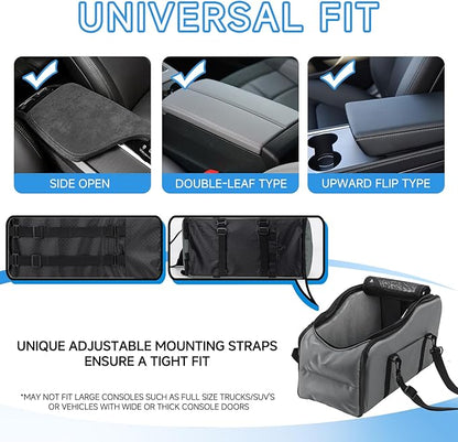 Center Console Dog Car Seat - Suitable for Small Dogs and Puppies Up to 12 lbs,Portable Armrest Booster with Safety Belt, Easy-Clean Technical Cloth,Safety Leash,Storage Bag,Multi-Function Pet Carrier
