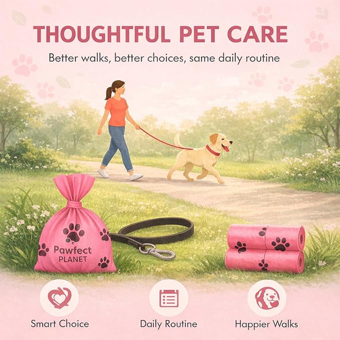 Dog Poop Bags 270 Count Pink, Poop Bags for Dogs, Extra Strong Leak Proof Scented Odor Control Dog Waste Bags, 18 Rolls with Paw Print, Fits Most Dispensers
