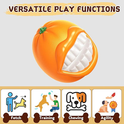 Indestructible Dog Squeaky Ball - Tough Chew Toy for Aggressive Chewers, Medium/Large Dogs Fetch Toy for Indoor, Outdoor & Water Play - Orange
