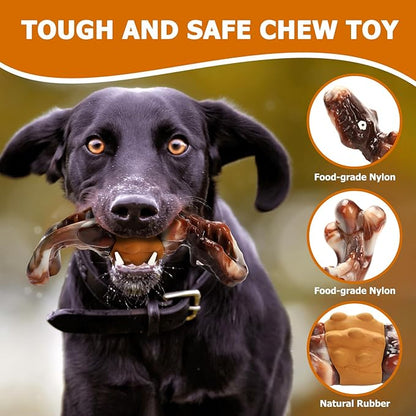 Indestructible Dog Chew Toys for Aggressive Chewers - Durable Rubber Bacon-Flavored Toy to Keep Them Busy(Large/Medium Breeds)