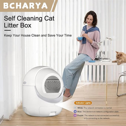 Self Cleaning Litter Box, Automatic Litter Box with APP Control Odor Removal Safety Protection Large Capacity for Multiple Cats, with Garbage Bags
