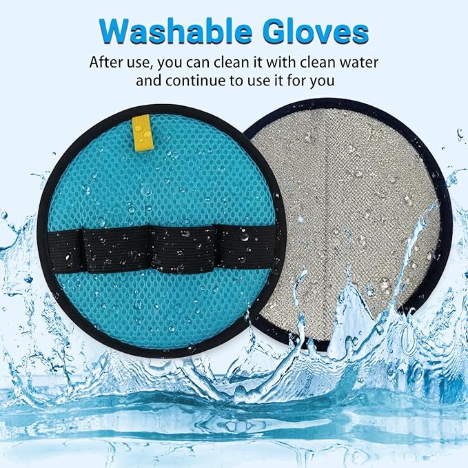 2Pack Pet Hair Removal Glove for Cats and Dogs, Four-Finger Circular Design with Soft Lining and Hanging Loop, Reusable Pet Grooming Gloves for Clothing, Carpet, Car Seats (Blue)