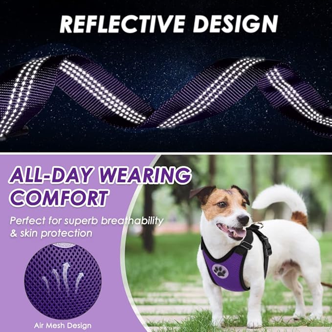 Lukovee Dog Seat Belt for Car, Adjustable Dog Car Harness for Large Medium Small Dogs, Soft Padded & Breathable Mesh Dog Seatbelt with Car Strap and Carabiner (Purple,L)