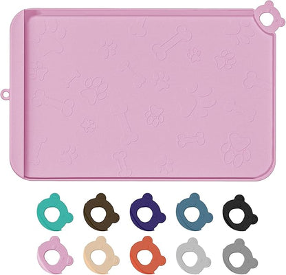 Dog Food Mat, Silicone Dog Mat for Food and Water -Pet Feeding Mats with Residue Collection Pocket, Waterproof Dog Cat Bowl Mats with Raised Edges and Hooks, Placemats for Cats and Dogs Water Bowl