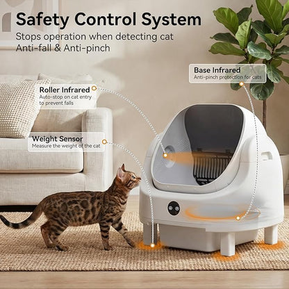 Automatic Litter Box App Control Self Cleaning Litter Box Odor Control＆Safety Protection for Multiple Cats with Garbage Bag, Cat Litter Mat and Fragrance Box
