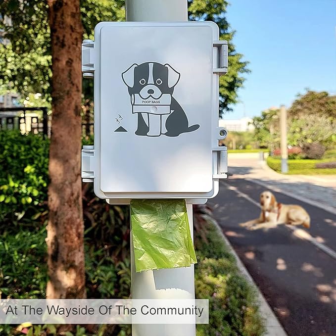 Dog Poop Bag Dispenser Wall Mounted Outside or Inside Pet Waste Bags Holder Waterproof Screw-on or Strap-on Doggy Pickup Rolls Storage Station for Home, Backyard, Porch, Patio(white,dispenser only)