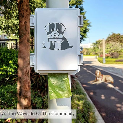 Dog Poop Bag Dispenser Wall Mounted Outside or Inside Pet Waste Bags Holder Waterproof Screw-on or Strap-on Doggy Pickup Rolls Storage Station for Home, Backyard, Porch, Patio(white,dispenser only)