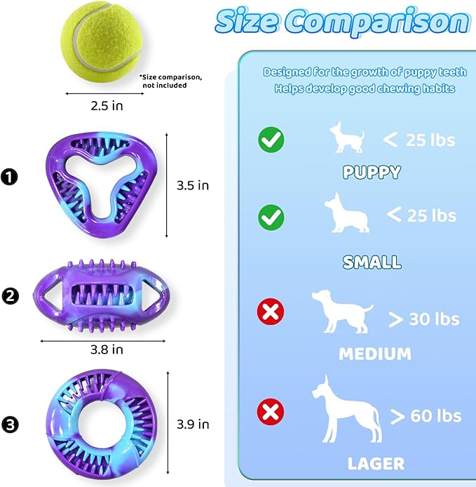 3 Pack Puppy Teething Toys, Rubber Puppy Chew Toys, Extended Playtime & Clean Pet Teeth, Stuffable Puppy Toys, Three Shapes of Small Puppy Toys, for Puppies and Small Adult Dogs - Up to 25 lbs