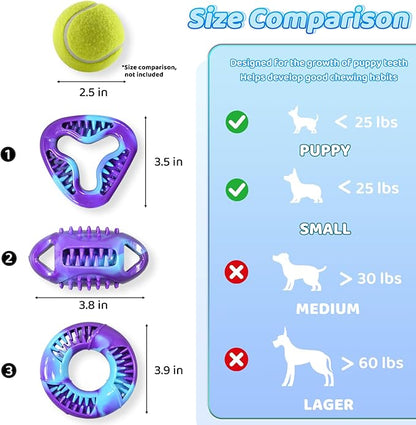 3 Pack Puppy Teething Toys, Rubber Puppy Chew Toys, Extended Playtime & Clean Pet Teeth, Stuffable Puppy Toys, Three Shapes of Small Puppy Toys, for Puppies and Small Adult Dogs - Up to 25 lbs