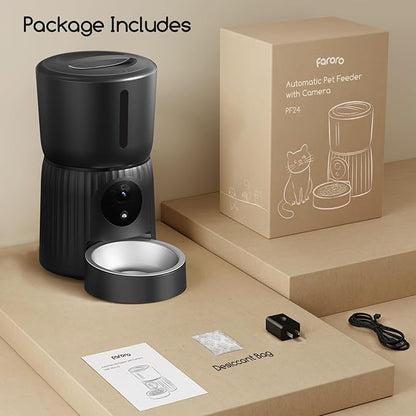 Faroro Automatic Cat Feeder with Camera, 1080P HD Video with Night Vision, 5G WiFi Automatic Dog Feeder with APP Control, 2-Way Audio, Blockage Sensor for Cats or Small Dogs, 4L (Black)