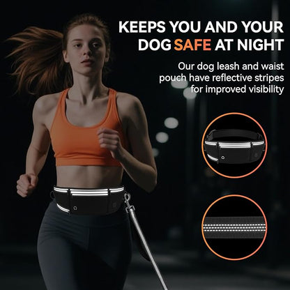 Hands Free Dog Leash with Waist Belt & Zipper Pouch, Heavy Duty Waist Leash for Running, Walking, Jogging and Hiking, Professional Tangle Free Reflective Control Lead for Large Medium Dogs