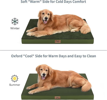 Flat Extra Large Dog Bed, Jumbo Waterproof Dog Bed for Large Dogs, Orthopedic Egg Crate Foam Pet Mat with Removable Washable Cover, Olive Green
