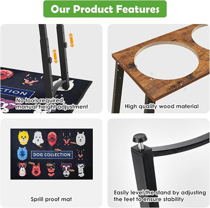Elevated Dog Bowls for Large Extra Large Dogs with Mat, 4 Height Adjustable, 2 Stainless Steel Dog Bowls 3000ml,101oz