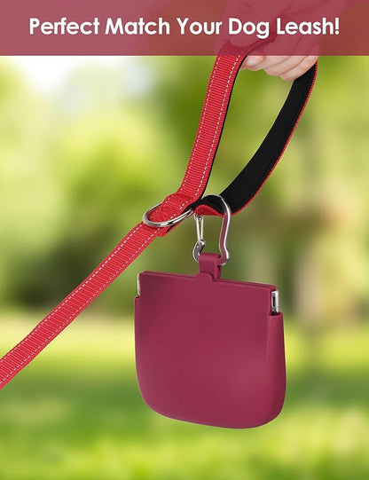 RBibei【One-Hand Access Silicone Dog Treat Pouch, Small Pocket Sized Training Pouch with Pull Tab & Auto Closing Lid for Easy Pet Training & Walking (Red)