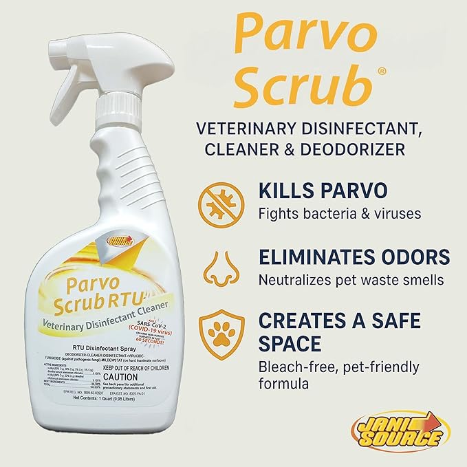ParvoScrub RTU Disinfectant & Deodorizer, Veterinary Kennel Cleaner, Ready to Use, 32 oz Quart (1 Bottle)
