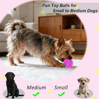 Dog Ball Toy for Chewing and Treat Dispensing - Tough Rubber Puppy Chew Toys Interactive Puzzle Balls for Teething & Slow Feeding, 3.5 Inch (Pink)