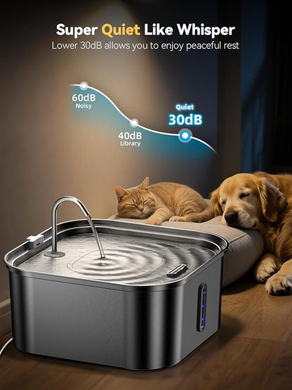 Large Dog Water Fountain 14L/3.7Gal, Stainless Steel Pet Fountain for Large Dogs and Multi-Pets Families, Visible Window & Extra Wide Drinking Area, Enlarges Capacity & Saves Space (with 7pcs Filters)