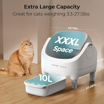 Automatic Cat Litter Box Self Cleaning, App Control, Open-Top Automatic Litter Box with Safety Sensors, Ultra-Quiet, 10.5L Waste Bin with Odor Control, 2 Rolls of Garbage Bags, Champagne