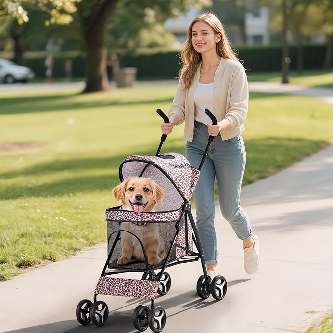 Dog Stroller for Small Dogs 10 lbs -22lbs Puppy Stroller Medium Dog Wagon Small Pet Stroller for Cats, Cat Strollers for 2 Cats, Rear Storage, Leopard Print