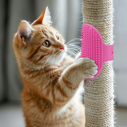 4pcs Cat Self Grooming Brush, TPR Cat Face Scratcher Adjustable Pet Hair Massage Combs Artifact for Climbing Frames & Table Legs, Short/Long Hair Cats & Kittens Interactive Toy (Pink, Blue)