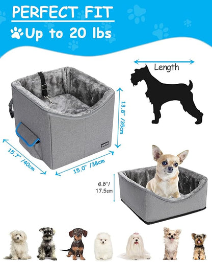 Dog Car Seat for Small Dogs, Elevated Dog Booster Seat Pet Travel Carrier Bed for Car with Adjustable Straps Pet Car Booster Seat for Small Dogs Cats