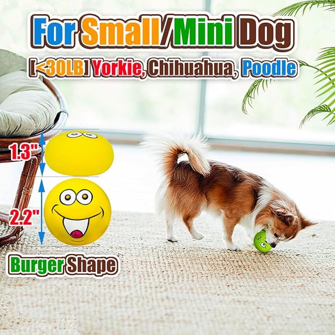 Squeaky Dog Toys for Small Dogs 2.2", Flat Squeaky Dog Balls Small Dog Toy Ball, Latex Dog Squeaky Toys Ball Indoor, Outdoor