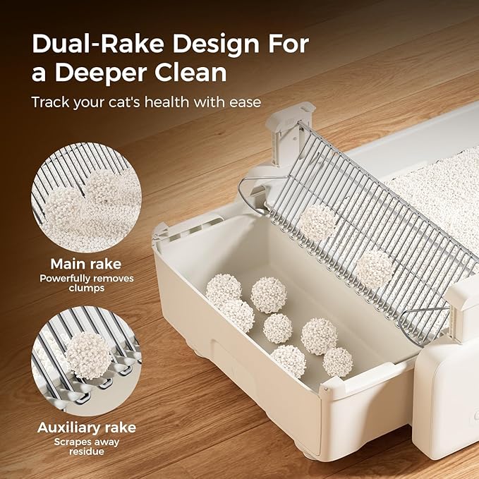 Open-Top Self Cleaning Litter Box, 2026 Upgraded Extra Large Automatic Cat Litter Box for Multiple Cats, Safety Sensors/App Control/Odor Control/Easy Clean - Includes 5 lbs Premium Cat Litter