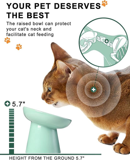 Y YHY Slow Feeder Cat Bowl, Ceramic Cat Slow Feeder Bowl, 6 Inches, Elevated, Anti Vomiting for Dry and Wet Food, Green