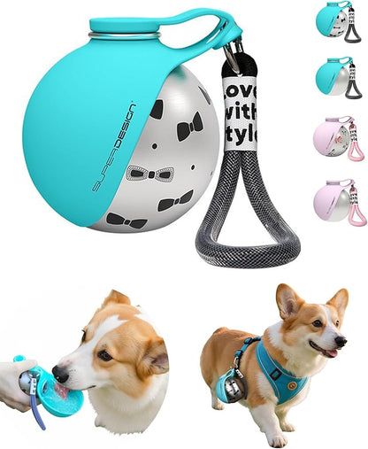 Portable Dog Water Bottle & Bowl for Small Dog: 2-in-1 Leak-Proof & Insulated, Dog Travel Water Dispenser, Round Stainless Steel Bottle with Detachable Bowls - Walking & Hiking (10 oz)