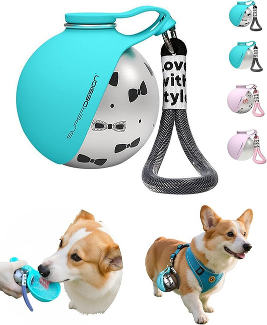 Portable Dog Water Bottle & Bowl for Small Dog: 2-in-1 Leak-Proof & Insulated, Dog Travel Water Dispenser, Round Stainless Steel Bottle with Detachable Bowls - Walking & Hiking (10 oz)