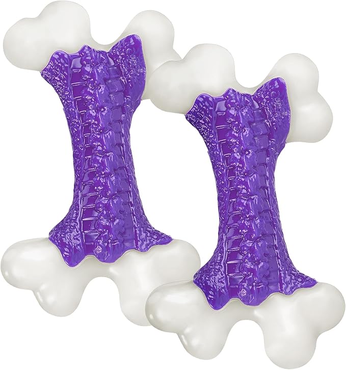 2-Pack Dog Toys for Aggressive Chewers, Indestructible 8" Tough Nylon Bone, Teething & Boredom Relief Chew for Large Dogs, Bacon Flavor