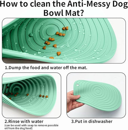 Fhiny 3PCS Silicone Pet Food Mat, 9.5" Round Waterproof Non-Slip Dog Cat Bowl Placemat Preventing Feed and Water Overflow Suitable for Medium Small Bowl Dish Plate Protect Floor (Green, 9.5" Dia)