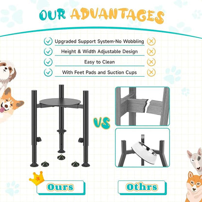 Adjustable Dog Bowls Elevated Stand, 4 Heights, Wide 6-10", Oppro Metal Raised Tall Single Dog Food Bowl Holder, Upgrade Lifted Water Feeder with Tray for Medium Large Small Breed, H: 8”/10”/12”/13.8”