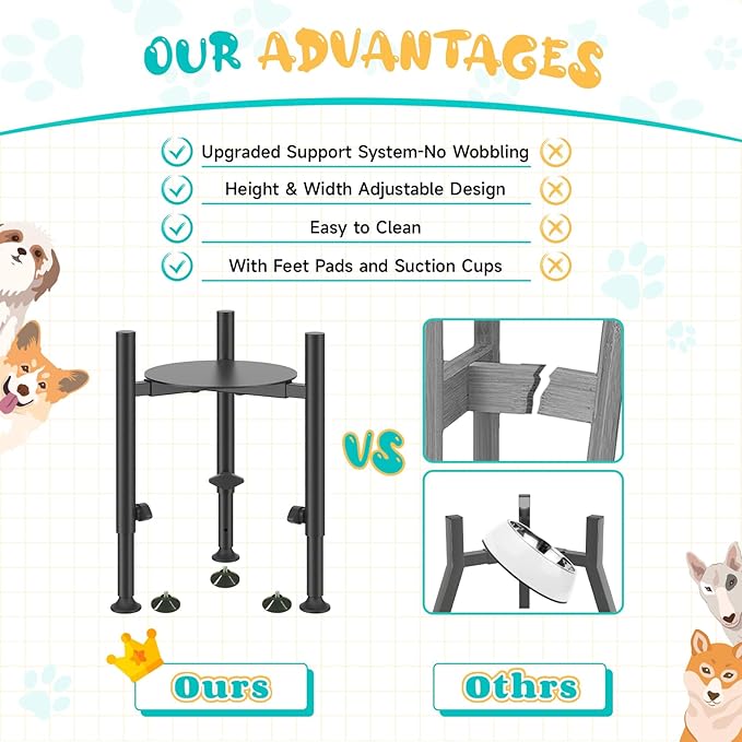 2 Pack Adjustable Dog Bowls Elevated Stand, 4 Heights, Wide 6-10",Oppro Metal Raised Tall Single Food Bowl Holder, Sturdy Lifted Water Feeder with Tray for Medium Large Small Breed,H:8”/10”/12”/13.8”