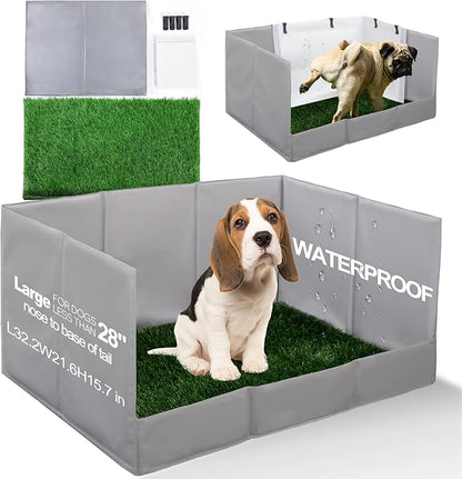 Dog Grass Pad with Tray Foldable Dog Litter Box High Walls, Odor Free Artificial Grass for Dogs Potty, Pee Pad Holder, Seamless, No Assembly, Waterproof, Easy Clean, Portable for Travel