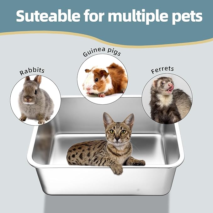 Stainless Steel Cat Litter Box - Large Metal High-Sided Pan for Cats, Pets, Non-Stick, Odor-Free, Easy to Clean, Splash-Proof, Durable (23.6" L x 15.8" W x 6" H)
