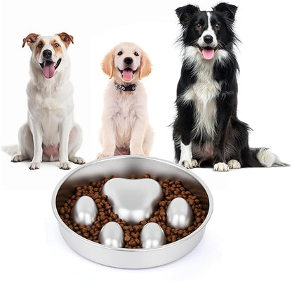 Slow Feeder Dog Bowls Stainless Steel with Non-Slip Silicone Pad Metal Bowl 2 Cups Heavy Duty Large Capacity Slow Feed for Small, Medium, Large Breed Dogs to Slow Down Eating