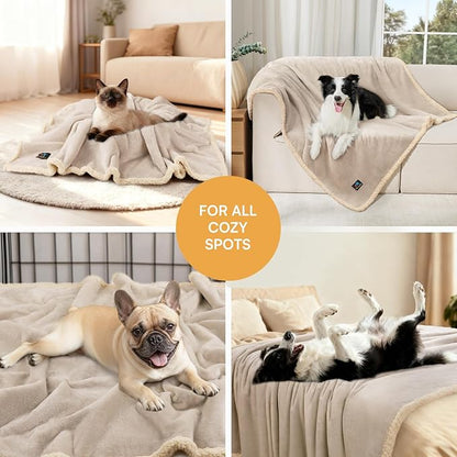 Luciphia Waterproof Pet Blankets, Liquid Pee Proof Dog Blanket for Sofa Bed Couch, Reversible Sherpa Fleece Furniture Protector Cover for Small Medium Large Dogs Cats, Dark Beige King Size（100" x 85"）