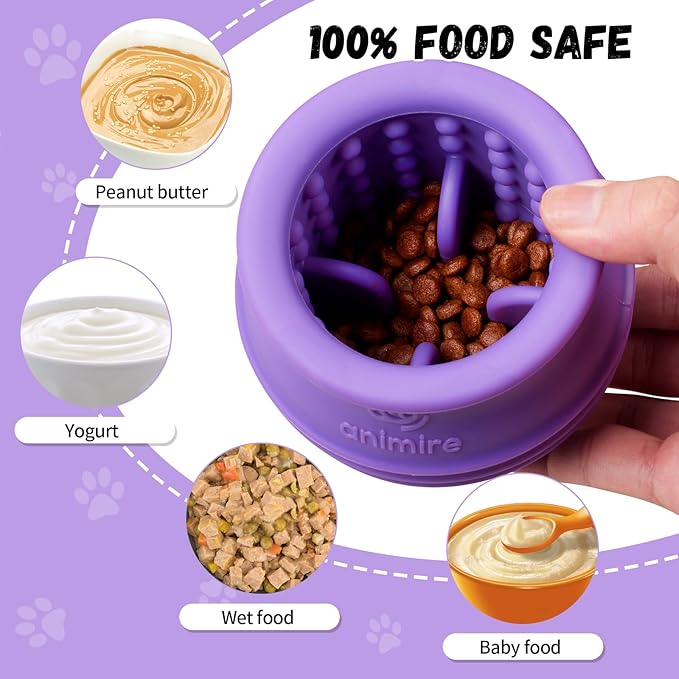 Treat Dispensing Dog Toy, Long-Lasting Interactive Puzzle Toys for Dogs, Stuffable Dog Enrichment Frozen Lick Treat Toy for Boredom, BPA Free Silicone Fetch Catch Chew Toy (Purple,S)