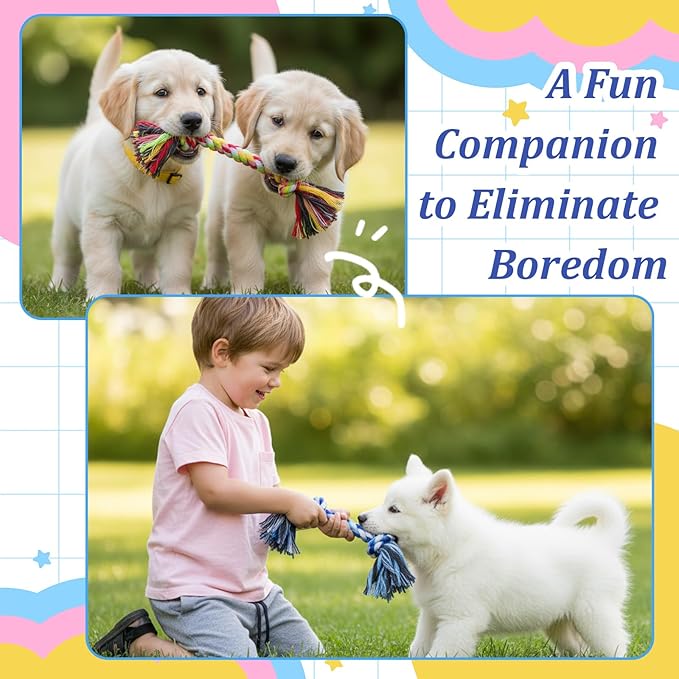 100 Pieces Knot Rope Dog Toys Multi-Color Puppy Chew Toy for Small Medium Dogs, Dental Teething Chew Toy with 2 Knots, Interactive Tug Toys for Aggressive Chewers, Stress Relief Pet Supplies