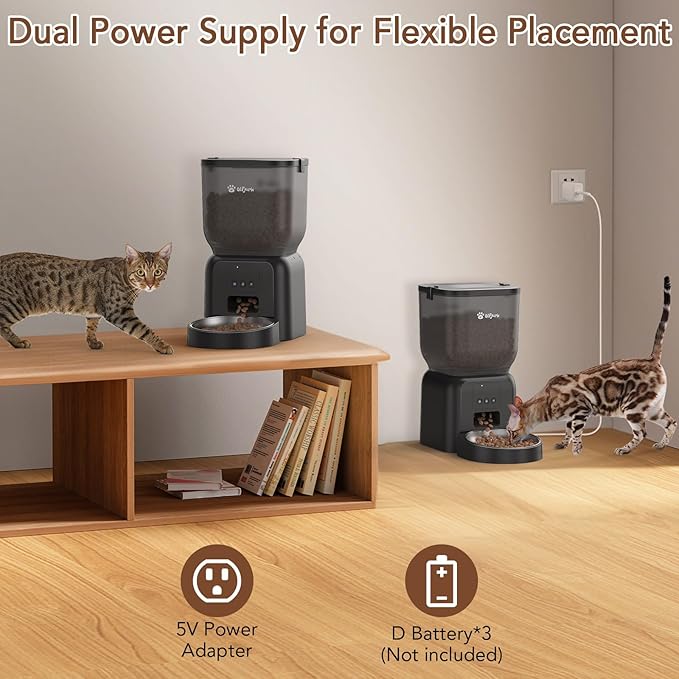 Remote Controlled Automatic Dog & Cat Feeder, APP Controlled,with Freshness Preservation, Timed Cat Feeder with Stainless Steel Bowl. 4L Capacity Up to 6 Meals Per Day and 1-15 Portion for Cats & Dog