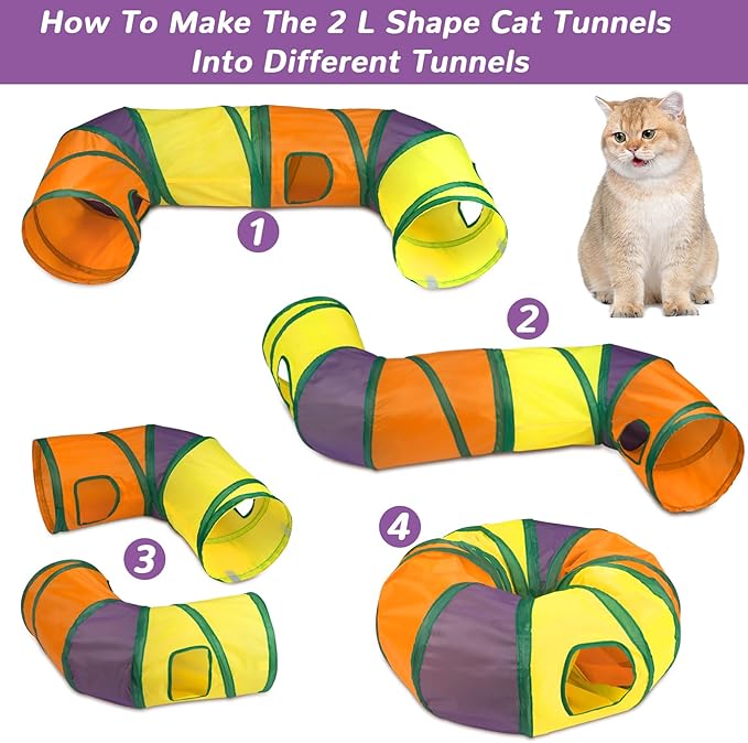 Retro Shaw 33Pcs Cat Toys, Large Cat Tunnels with Toys, Interactive Kitten Toys for Indoor Cats Kitty, Collapsible Cat Tube Tent Feather Wand Teaser Bell Fuzzy Ball Crinkly Springs Mouse